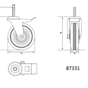 ROATA MOBILA PE FILET CU OPRITOR 75MM
