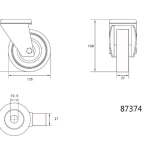 ROATĂ PIVOTANTĂ DE 125MM CU CAUCIUC GRI ȘI GAURĂ DE FIXARE